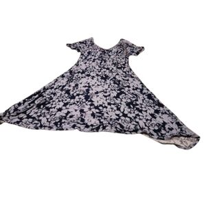 Women's 1X American Rag CIE Blue Floral Print Midi V-Neck Short-Sleeved Dress